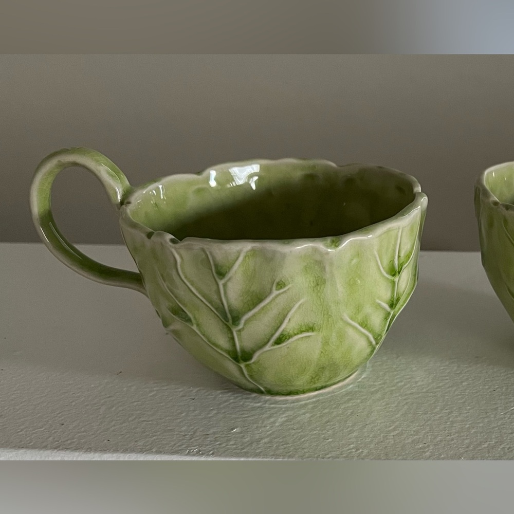 Pair of Anthropologie Leaf Ceramic Tea Cups
